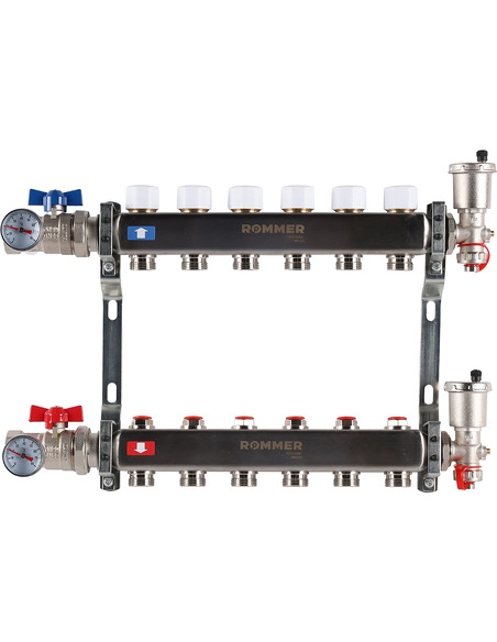 Коллектор ROMMER из нержавеющей стали в сборе без расходомеров 6 вых.