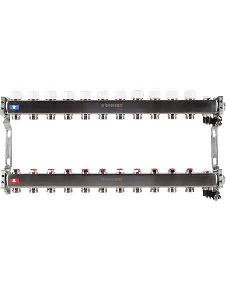 Коллектор ROMMER из нержавеющей стали без расходомеров 11 вых. с воздухоотводчиком и сливом