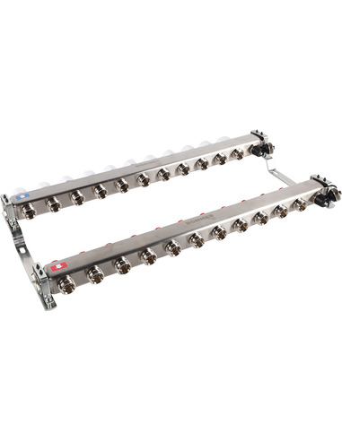 Коллектор ROMMER из нержавеющей стали без расходомеров 11 вых. с воздухоотводчиком и сливом