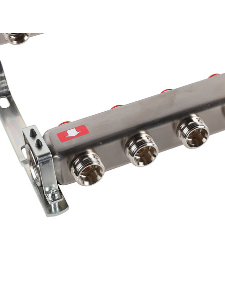 Коллектор ROMMER из нержавеющей стали без расходомеров 11 вых. с воздухоотводчиком и сливом