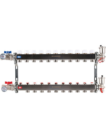 Коллектор ROMMER из нержавеющей стали в сборе без расходомеров 11 вых.