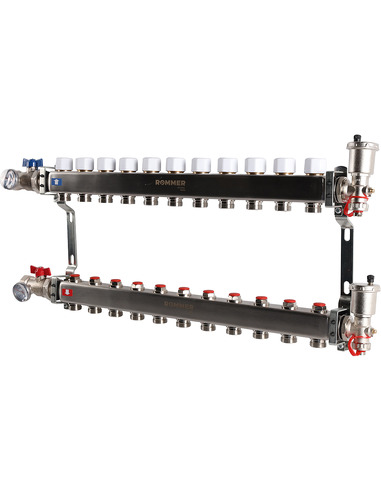 Коллектор ROMMER из нержавеющей стали в сборе без расходомеров 11 вых.