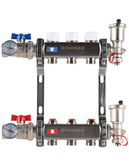Коллектор ROMMER из нержавеющей стали в сборе без расходомеров 3 вых.