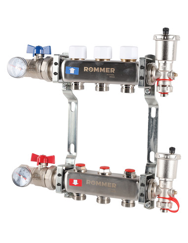Коллектор ROMMER из нержавеющей стали в сборе без расходомеров 3 вых.