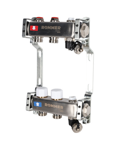 Коллектор ROMMER из нержавеющей стали без расходомеров 2 вых. с воздухоотводчиком и сливом