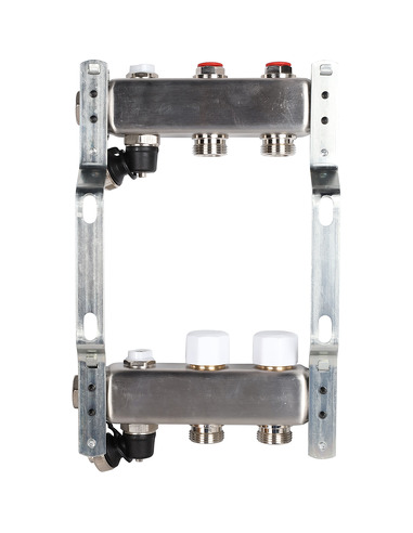 Коллектор ROMMER из нержавеющей стали без расходомеров 2 вых. с воздухоотводчиком и сливом