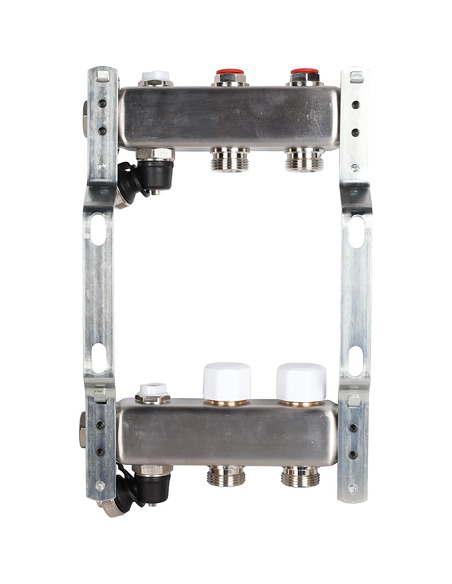 Коллектор ROMMER из нержавеющей стали без расходомеров 2 вых. с воздухоотводчиком и сливом