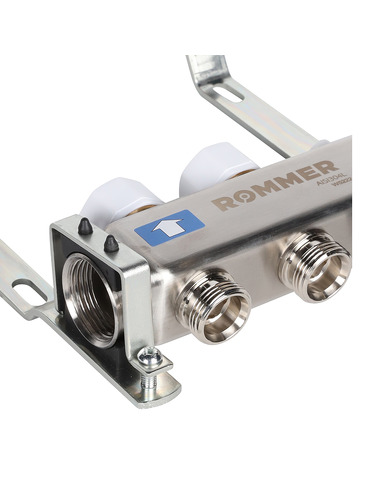 Коллектор ROMMER из нержавеющей стали без расходомеров 2 вых. с воздухоотводчиком и сливом