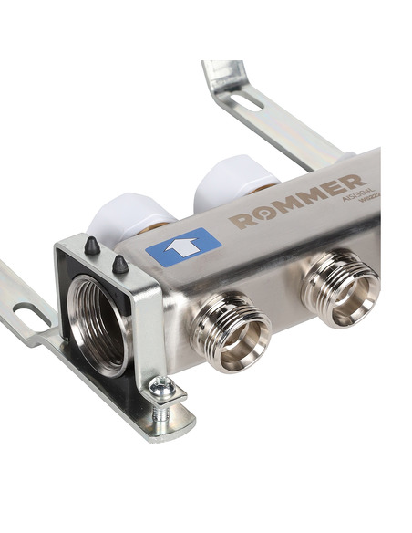 Коллектор ROMMER из нержавеющей стали без расходомеров 2 вых. с воздухоотводчиком и сливом