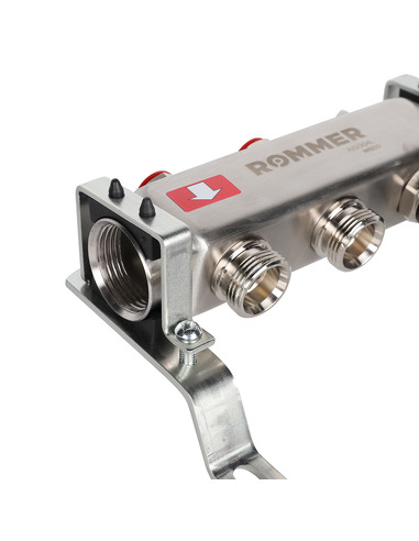 Коллектор ROMMER из нержавеющей стали без расходомеров 2 вых. с воздухоотводчиком и сливом