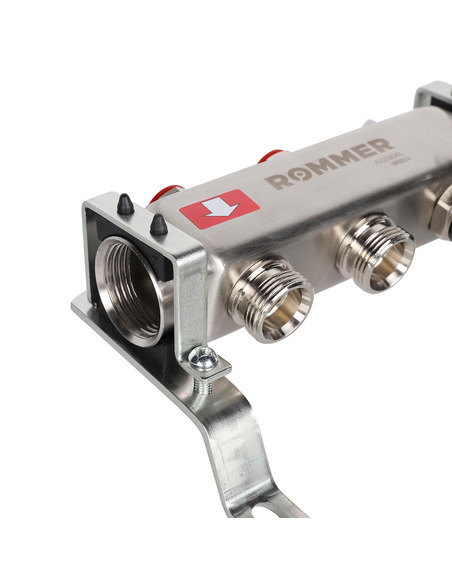 Коллектор ROMMER из нержавеющей стали без расходомеров 2 вых. с воздухоотводчиком и сливом