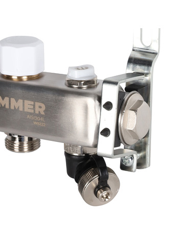 Коллектор ROMMER из нержавеющей стали без расходомеров 2 вых. с воздухоотводчиком и сливом