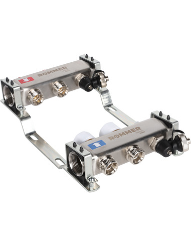 Коллектор ROMMER из нержавеющей стали без расходомеров 2 вых. с воздухоотводчиком и сливом