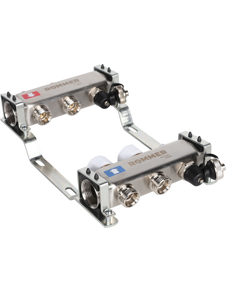 Коллектор ROMMER из нержавеющей стали без расходомеров 2 вых. с воздухоотводчиком и сливом