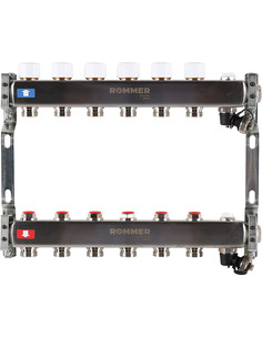 Коллектор ROMMER из нержавеющей стали без расходомеров 6 вых. с воздухоотводчиком и сливом