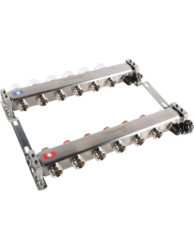 Коллектор ROMMER из нержавеющей стали без расходомеров 6 вых. с воздухоотводчиком и сливом