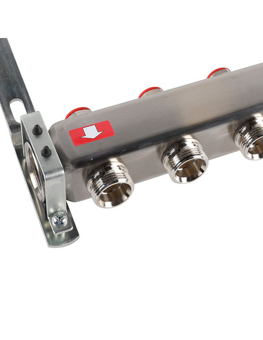 Коллектор ROMMER из нержавеющей стали без расходомеров 6 вых. с воздухоотводчиком и сливом