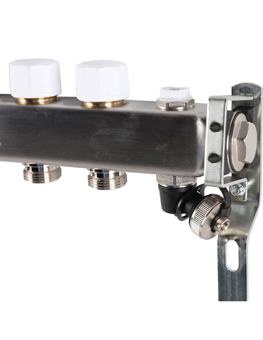 Коллектор ROMMER из нержавеющей стали без расходомеров 6 вых. с воздухоотводчиком и сливом