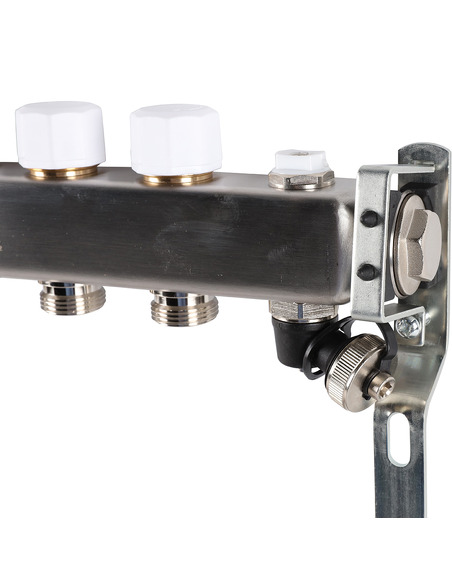 Коллектор ROMMER из нержавеющей стали без расходомеров 6 вых. с воздухоотводчиком и сливом