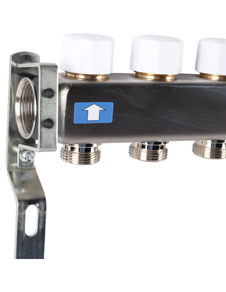 Коллектор ROMMER из нержавеющей стали без расходомеров 6 вых. с воздухоотводчиком и сливом