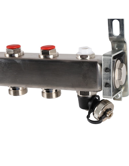 Коллектор ROMMER из нержавеющей стали без расходомеров 6 вых. с воздухоотводчиком и сливом