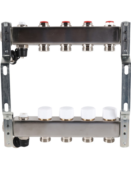 Коллектор ROMMER из нержавеющей стали без расходомеров 4 вых. с воздухоотводчиком и сливом