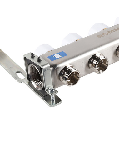 Коллектор ROMMER из нержавеющей стали без расходомеров 4 вых. с воздухоотводчиком и сливом