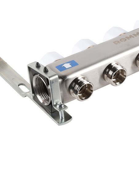 Коллектор ROMMER из нержавеющей стали без расходомеров 4 вых. с воздухоотводчиком и сливом