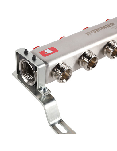 Коллектор ROMMER из нержавеющей стали без расходомеров 4 вых. с воздухоотводчиком и сливом
