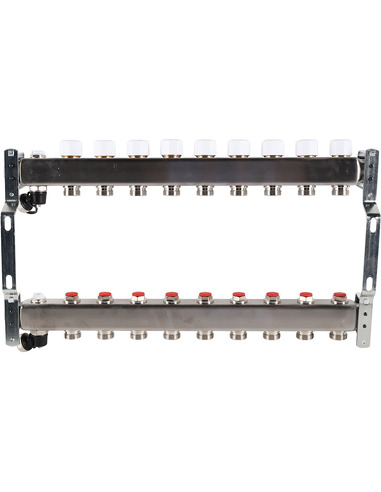 Коллектор ROMMER из нержавеющей стали без расходомеров 9 вых. с воздухоотводчиком и сливом