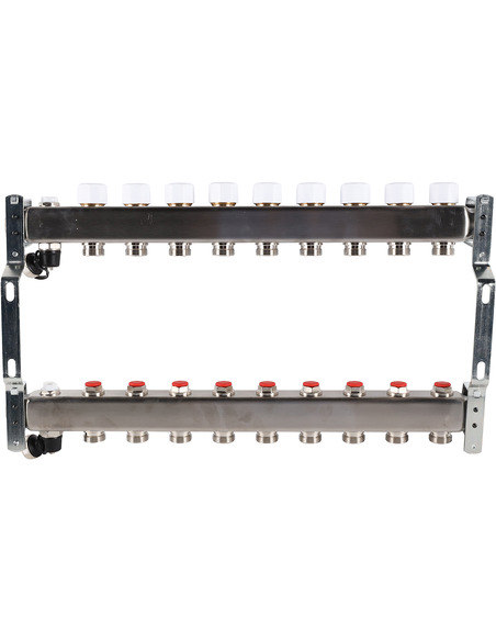 Коллектор ROMMER из нержавеющей стали без расходомеров 9 вых. с воздухоотводчиком и сливом