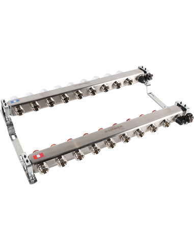 Коллектор ROMMER из нержавеющей стали без расходомеров 9 вых. с воздухоотводчиком и сливом