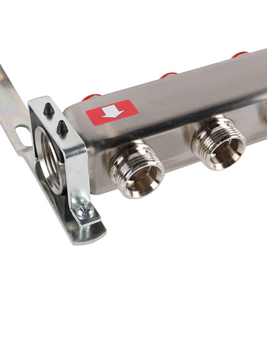 Коллектор ROMMER из нержавеющей стали без расходомеров 9 вых. с воздухоотводчиком и сливом