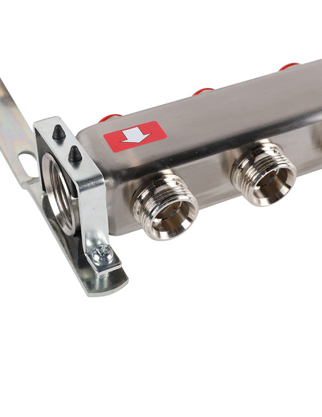 Коллектор ROMMER из нержавеющей стали без расходомеров 9 вых. с воздухоотводчиком и сливом