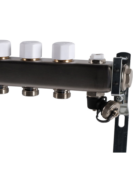 Коллектор ROMMER из нержавеющей стали без расходомеров 9 вых. с воздухоотводчиком и сливом