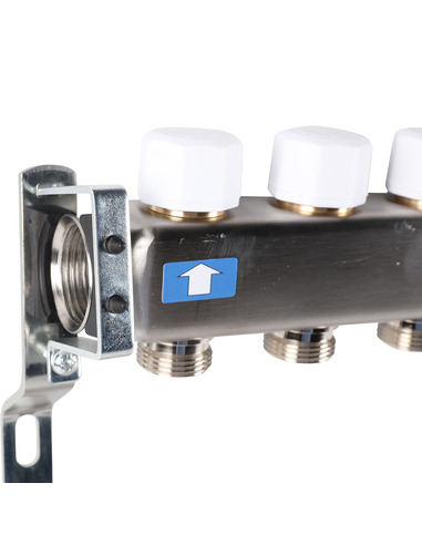 Коллектор ROMMER из нержавеющей стали без расходомеров 9 вых. с воздухоотводчиком и сливом