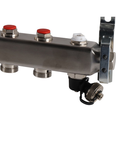 Коллектор ROMMER из нержавеющей стали без расходомеров 9 вых. с воздухоотводчиком и сливом