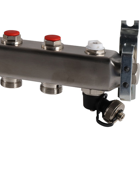 Коллектор ROMMER из нержавеющей стали без расходомеров 9 вых. с воздухоотводчиком и сливом