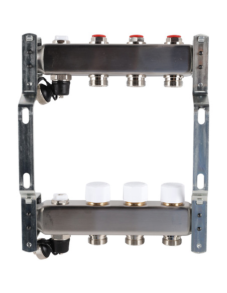 Коллектор ROMMER из нержавеющей стали без расходомеров 3 вых. с воздухоотводчиком и сливом