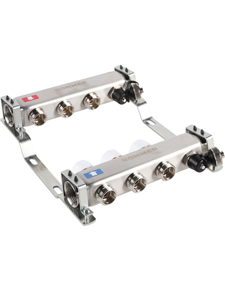 Коллектор ROMMER из нержавеющей стали без расходомеров 3 вых. с воздухоотводчиком и сливом