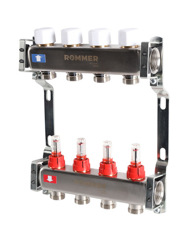 Коллектор ROMMER из нержавеющей стали с расходомерами 4 вых.
