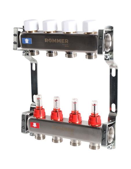 Коллектор ROMMER из нержавеющей стали с расходомерами 4 вых.