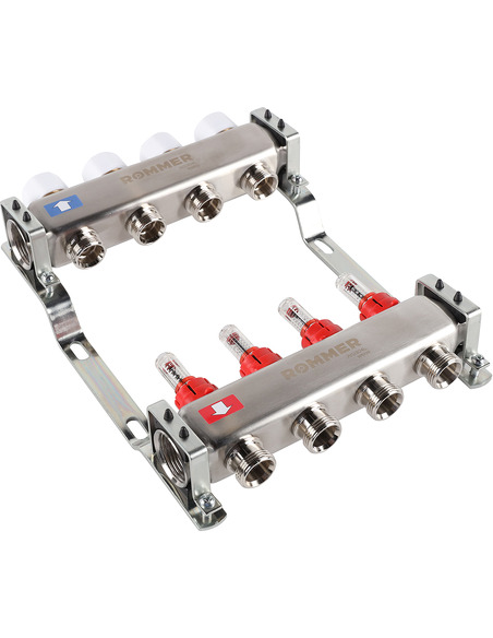 Коллектор ROMMER из нержавеющей стали с расходомерами 4 вых.