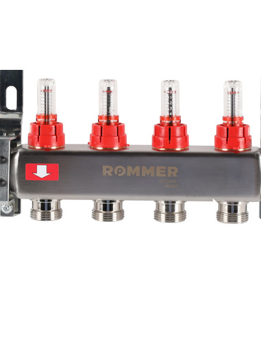 Коллектор ROMMER из нержавеющей стали с расходомерами 4 вых.