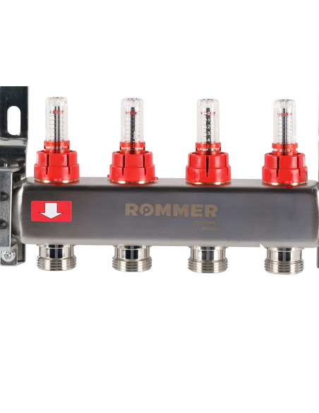 Коллектор ROMMER из нержавеющей стали с расходомерами 4 вых.