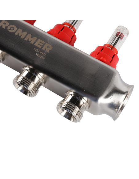 Коллектор ROMMER из нержавеющей стали с расходомерами 4 вых.