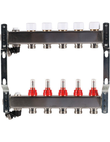 Коллектор ROMMER из нержавеющей стали с расходомерами 5 вых. с воздухоотводчиком и сливом
