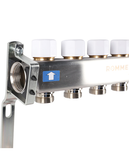Коллектор ROMMER из нержавеющей стали с расходомерами 5 вых. с воздухоотводчиком и сливом