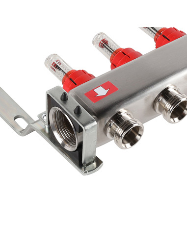 Коллектор ROMMER из нержавеющей стали с расходомерами 5 вых. с воздухоотводчиком и сливом