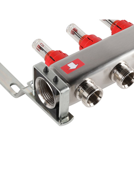 Коллектор ROMMER из нержавеющей стали с расходомерами 5 вых. с воздухоотводчиком и сливом